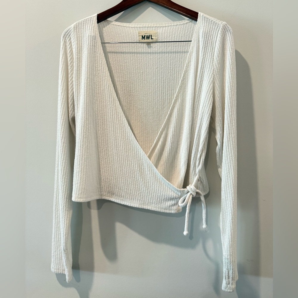 Madewell Cream Ribbed Wrap Blouse Size L